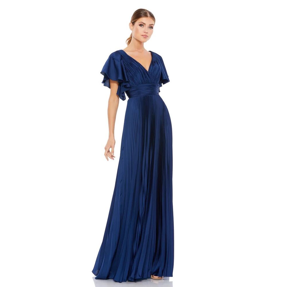 Mac Duggal 49184‎ Sapphire Pleated A-Line Flowing Sleeve Gown Size 4